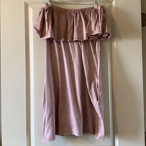 Off shoulder distressed dress with pockets
